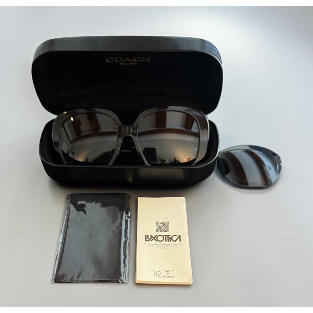 COACH Sunglasses BLACK w/ GOLD Logo Arms GRAY Gradient HC8323U 50028G w/ Case +
